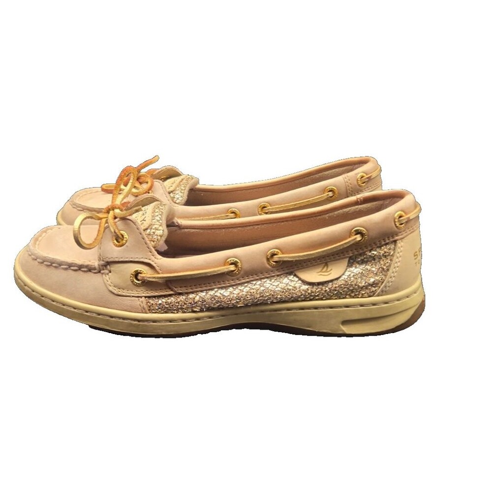 Sperry Womens Leather Sparkle Boat Shoes Size 8 Flat Tan